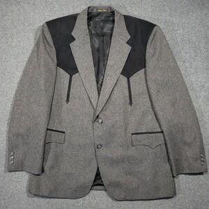Circle S Western Blazer Mens 46R Grey Black Faux Suede Yoke Cowboy Sport Coat‎